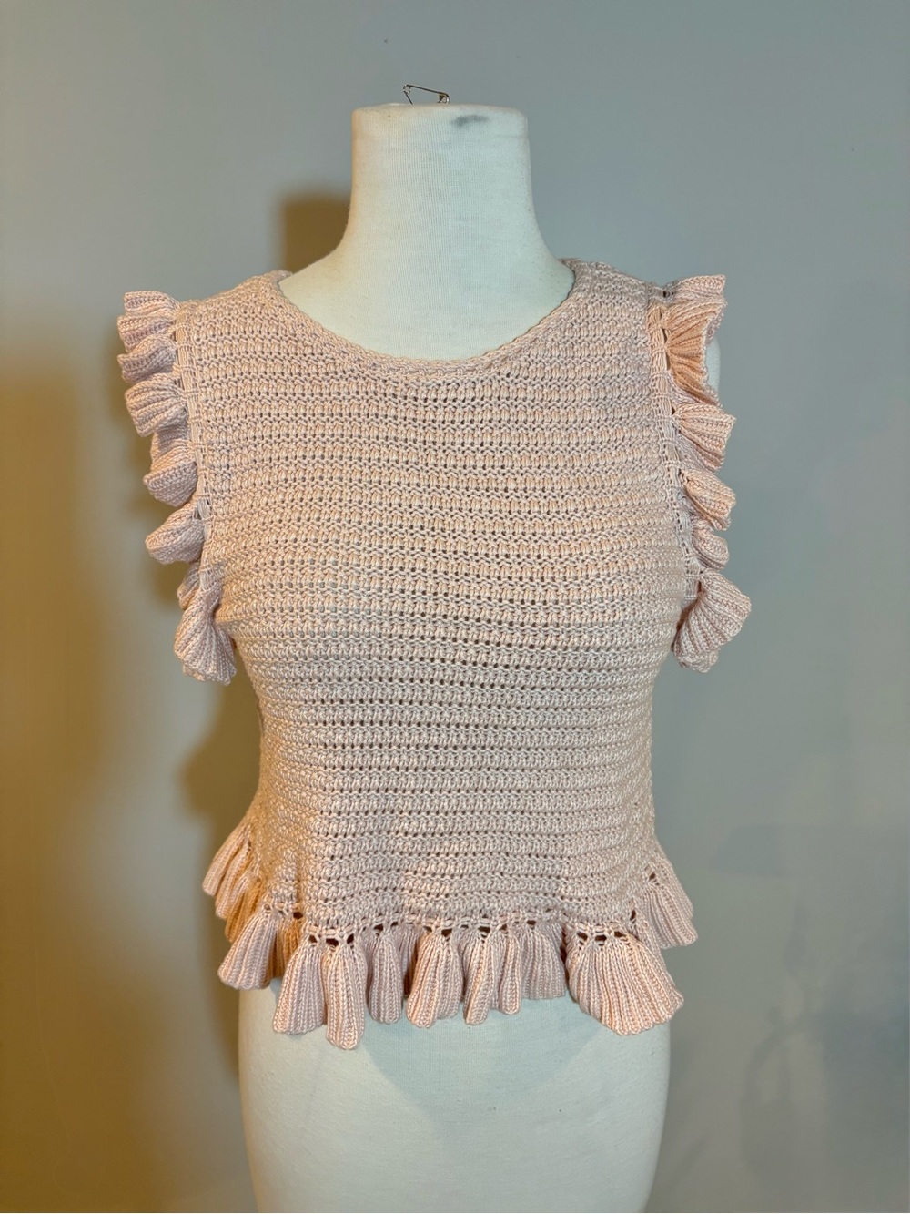 MARBLE Blush Pink Crochet Ruffle Tank